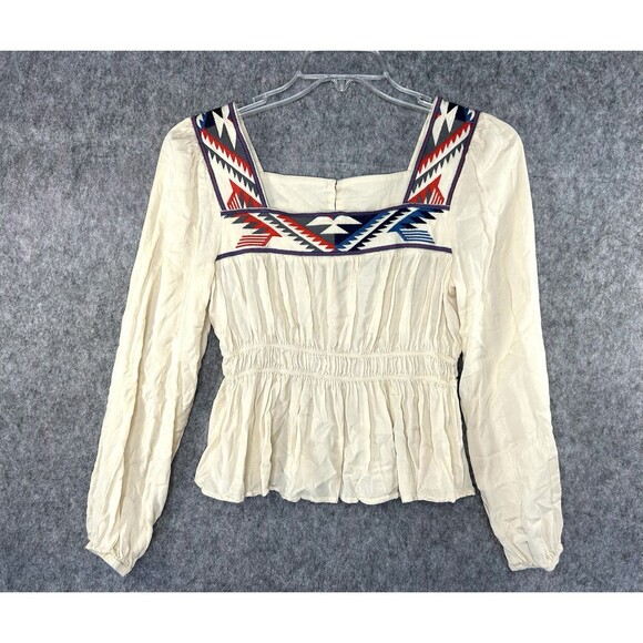 Ariat Chimato Embroidered Top Cinch Waist Boho Aztec Peasant Centinela Arts - Picture 1 of 11